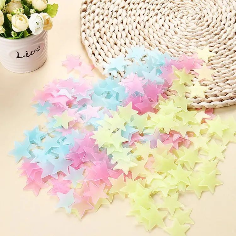 Pack of 100 - 3D Stars Glow In The Dark Wall Stickers Luminous Fluorescent Wall Stickers For Kids Baby Room Bedroom Ceiling Home Decor