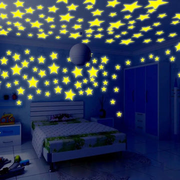 Pack of 100 - 3D Stars Glow In The Dark Wall Stickers Luminous Fluorescent Wall Stickers For Kids Baby Room Bedroom Ceiling Home Decor